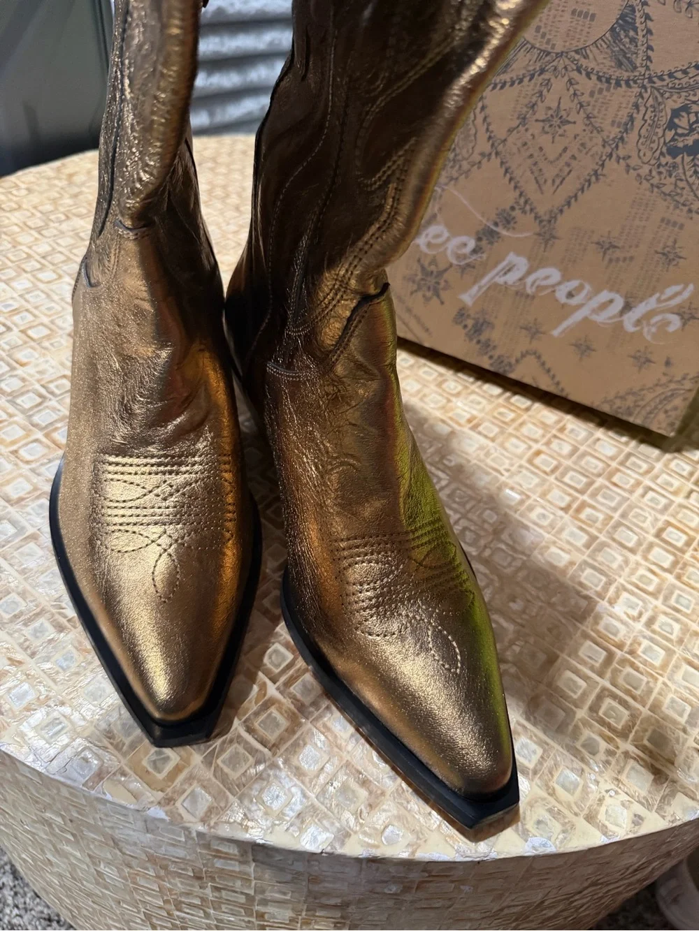 Free People Metallic Bronze Western Heeled Boots